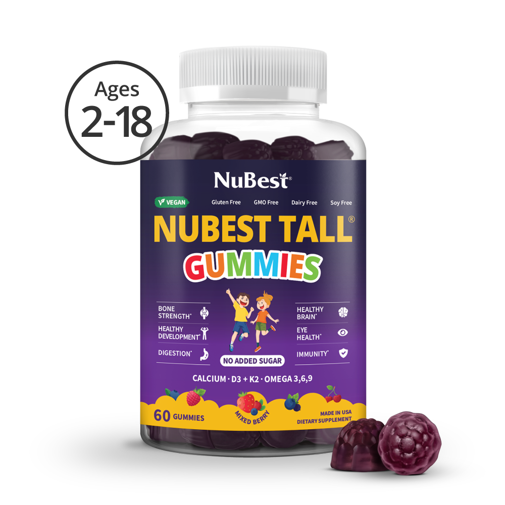 NuBest Tall Gummies for ages 2 plus and teens, mixed berry, vegan, no added sugar