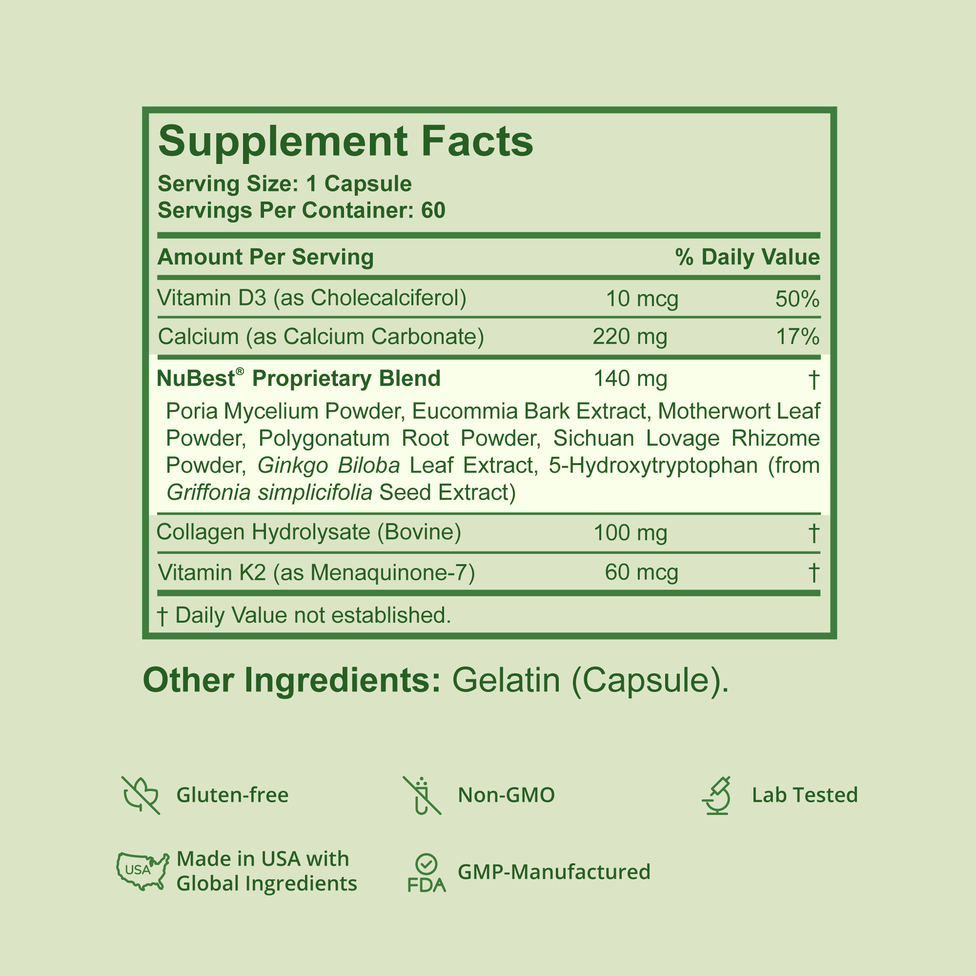 NuBest Tall 10+ supplement facts and ingredient detail